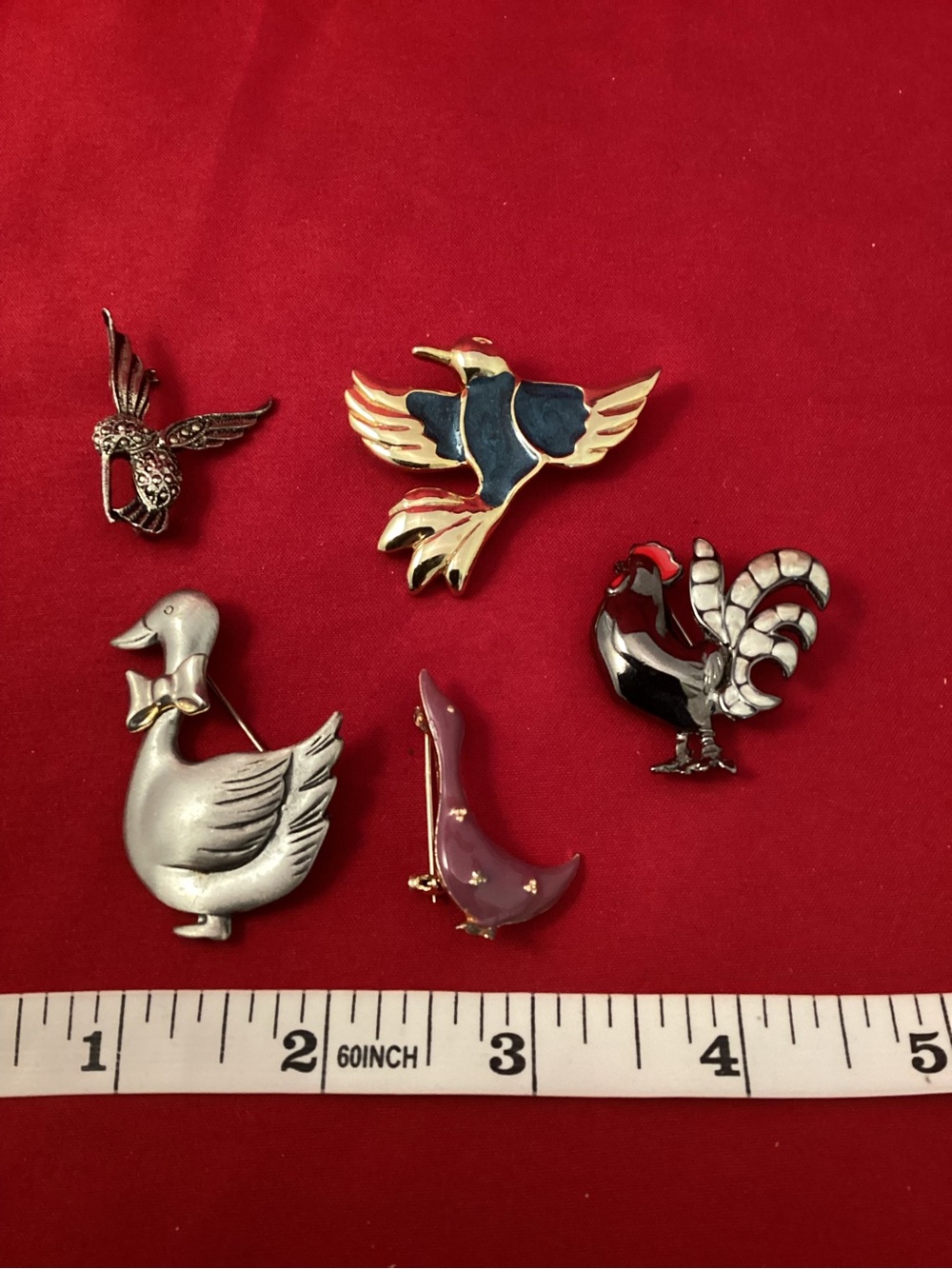 5 birds brooches lot